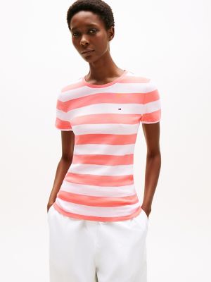 Rugby Stripe Crewneck T-Shirt, Peach Dusk Stripe