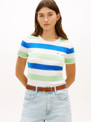 Rugby Stripe Crewneck T-Shirt, Green Tide Dynamic Blue Multi