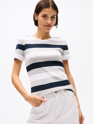 Rugby Stripe Crewneck T-Shirt, Grey Heather