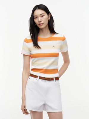 Rugby Stripe Crewneck T-Shirt, Papaya Ray