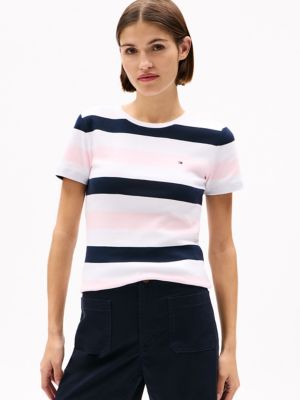 Rugby Stripe Crewneck T-Shirt, Icy Pink