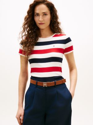 Rugby Stripe Crewneck T-Shirt, Ivory Silk / Navy Multi