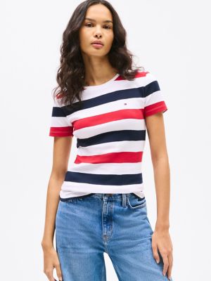 Multicolor Rugby Stripe T-Shirt, Primary Red / White Stripe