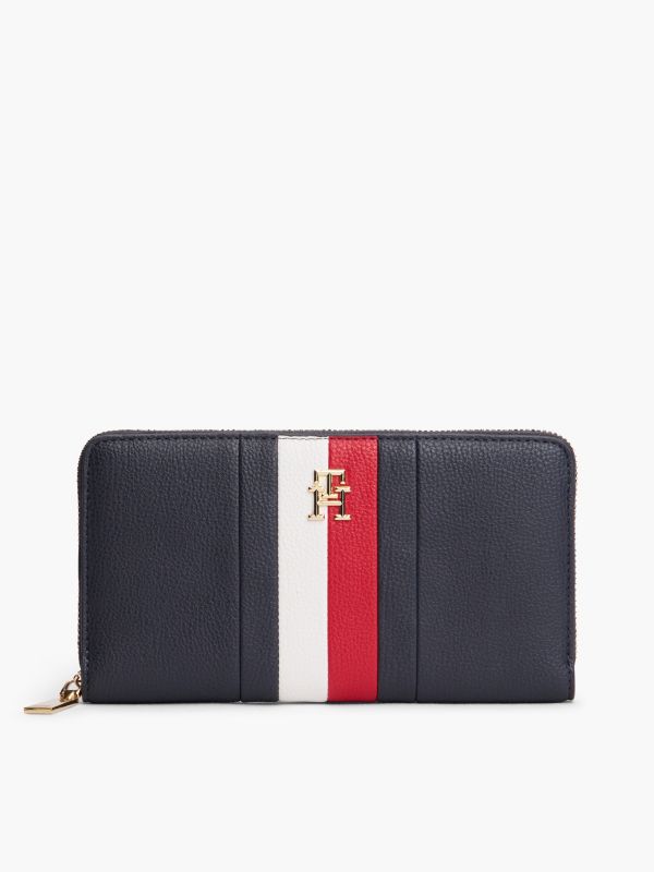 Signature Stripe Zip Wallet — Tommy Navy
