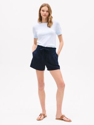 Linen-Blend Paper Bag Short, Navy