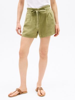 Linen-Blend Paper Bag Short, Faded Olive