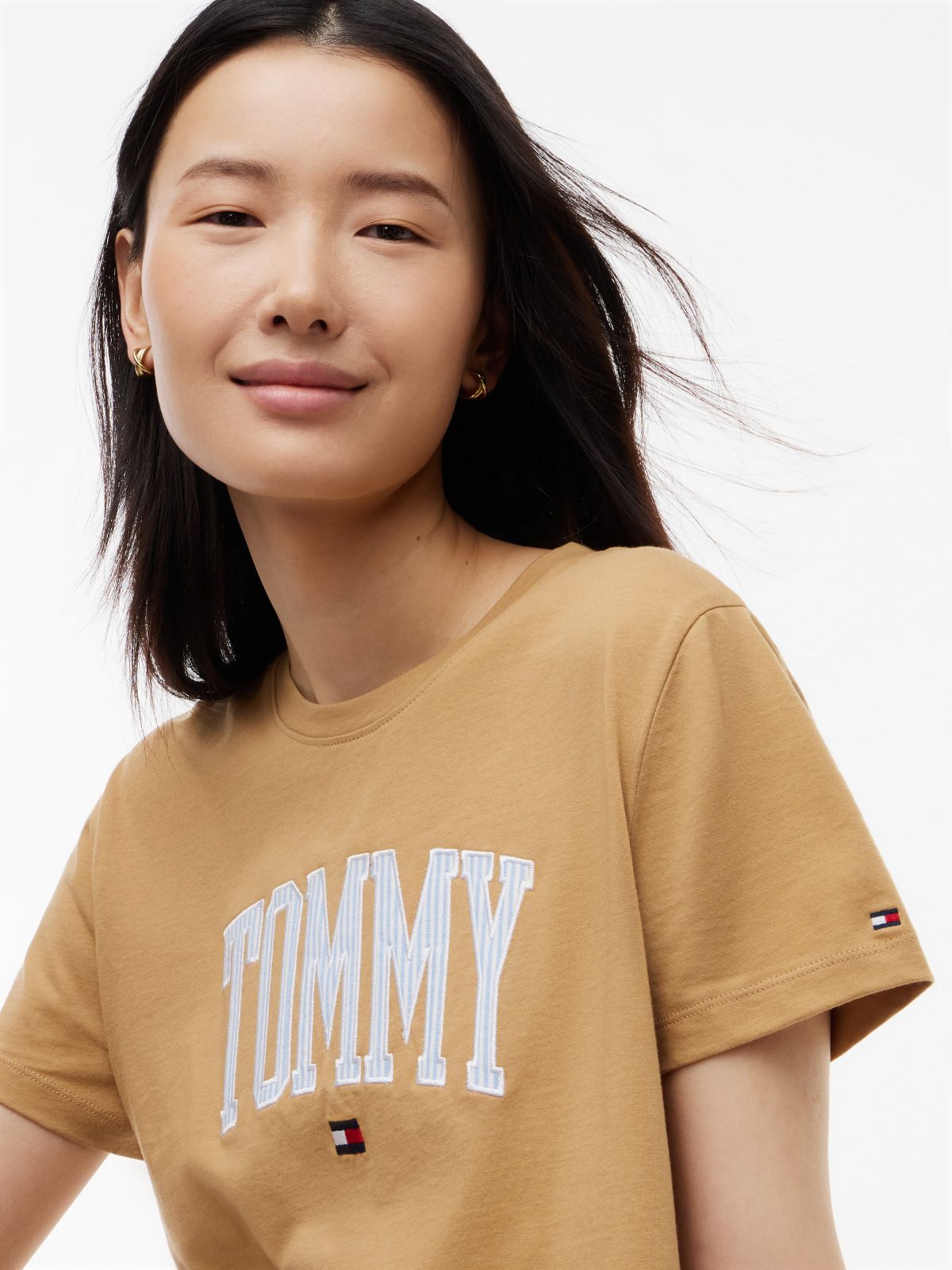 Ithaca Stripe Tommy Logo T-Shirt — Classic Khaki
