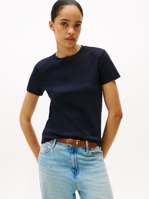 Drapey Smooth Cotton Crewneck T-Shirt, Navy