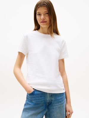 Drapey Smooth Cotton Crewneck T-Shirt, Optic White
