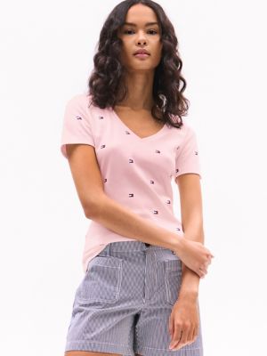 Allover Flag V-Neck Favorite T-Shirt, Icy Pink