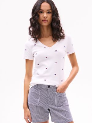 Allover Flag V-Neck Favorite T-Shirt, Ecru