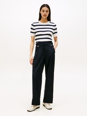 Gold Button Wide-Leg Pant, Navy