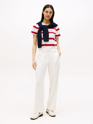 Gold Button Wide-Leg Pant, Ecru