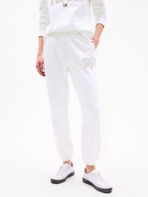 Embroidered Multicolor Logo Sweatpant, Ecru