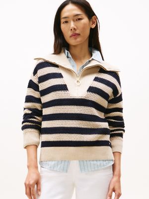 Stripe Half-Zip Sweater, Classic Beige Stripe