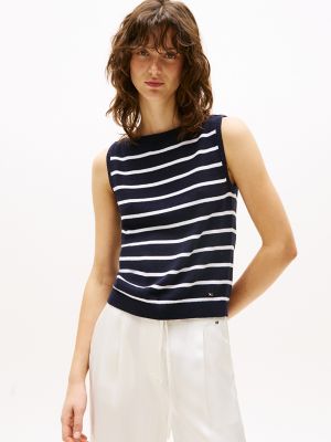 Stripe Boatneck Sweater Tank, Navy Stripe