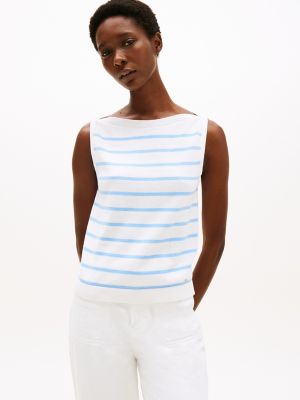 Stripe Boatneck Sweater Tank, Ecru Stripe