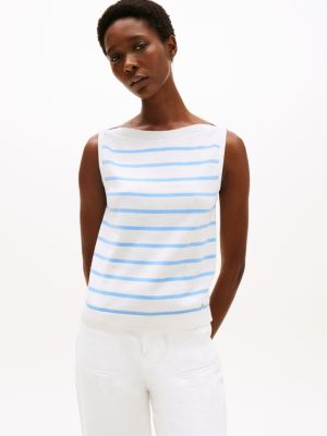 Stripe Boatneck Sweater Tank, Ecru Stripe