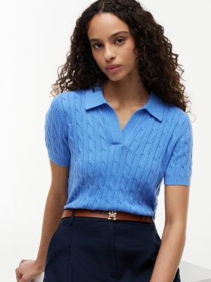 Женские свитеры Tommy Hilfiger Short-Sleeve Cable Knit Sweater Polo — фото 3