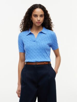 Short-Sleeve Cable Knit Sweater Polo