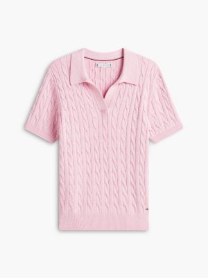 Short-Sleeve Cable Knit Sweater Polo | Tommy Hilfiger