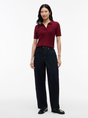 Женские рубашки Tommy Hilfiger Short-Sleeve Cable Knit Sweater Polo, цвет: Бордовый — фото 2