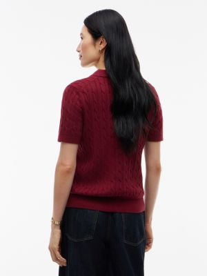 Женские рубашки Tommy Hilfiger Short-Sleeve Cable Knit Sweater Polo, цвет: Бордовый — фото 4