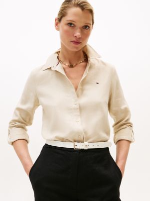 Linen-Blend Shirt, Classic Beige