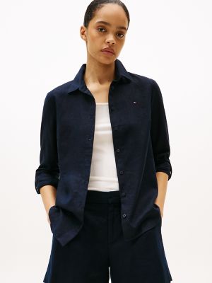 Linen-Blend Shirt, Navy