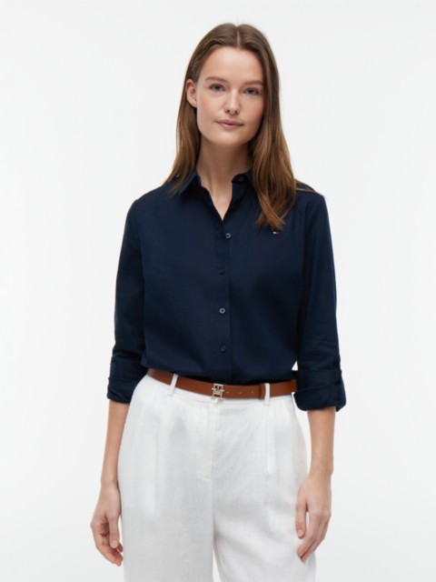 Женские рубашки Tommy Hilfiger Relaxed Fit Linen-Blend Shirt