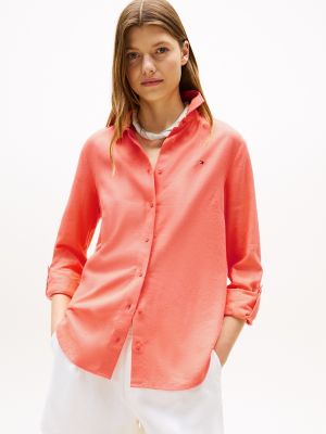 Linen-Blend Shirt, Peach Dusk