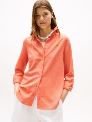 Linen-Blend Shirt, Peach Dusk