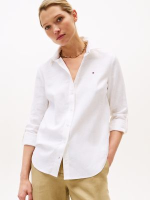 Linen-Blend Shirt, Optic White