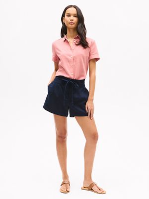 Short-Sleeve Linen-Blend Shirt, Teaberry Blossom