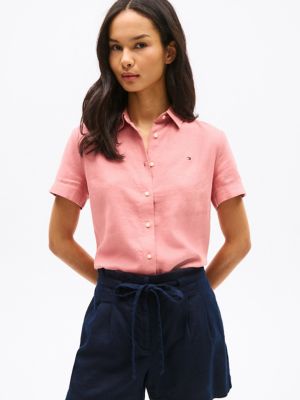 Short-Sleeve Linen-Blend Shirt, Teaberry Blossom