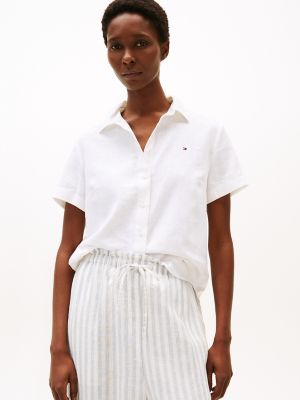 Short-Sleeve Linen-Blend Shirt, Optic White