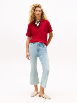 High-Rise Crop Kick Flare Jean, Dark Wash Denim