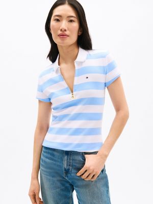 Slim Fit Rugby Stripe Zip Polo, Vessel Blue Stripe