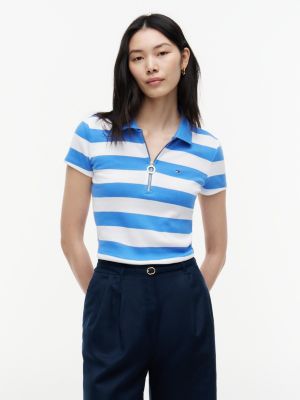 Slim Fit Rugby Stripe Zip Polo, Siren Blue