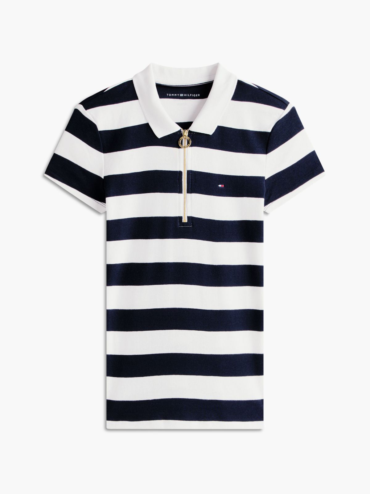Slim Fit Rugby Striped Zip Polo — Navy Stripe