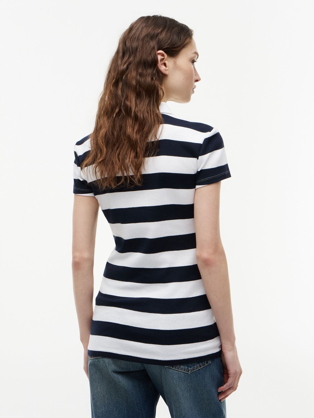 Slim Fit Rugby Striped Zip Polo — Navy Stripe