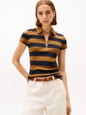 Slim Fit Rugby Stripe Zip Polo, Highland Khaki