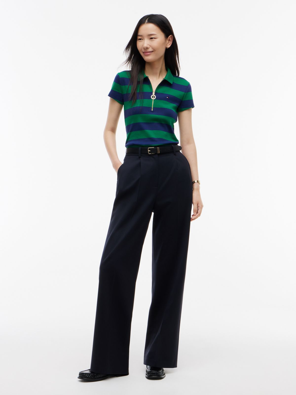 Slim Fit Rugby Striped Zip Polo — Nouveau Green