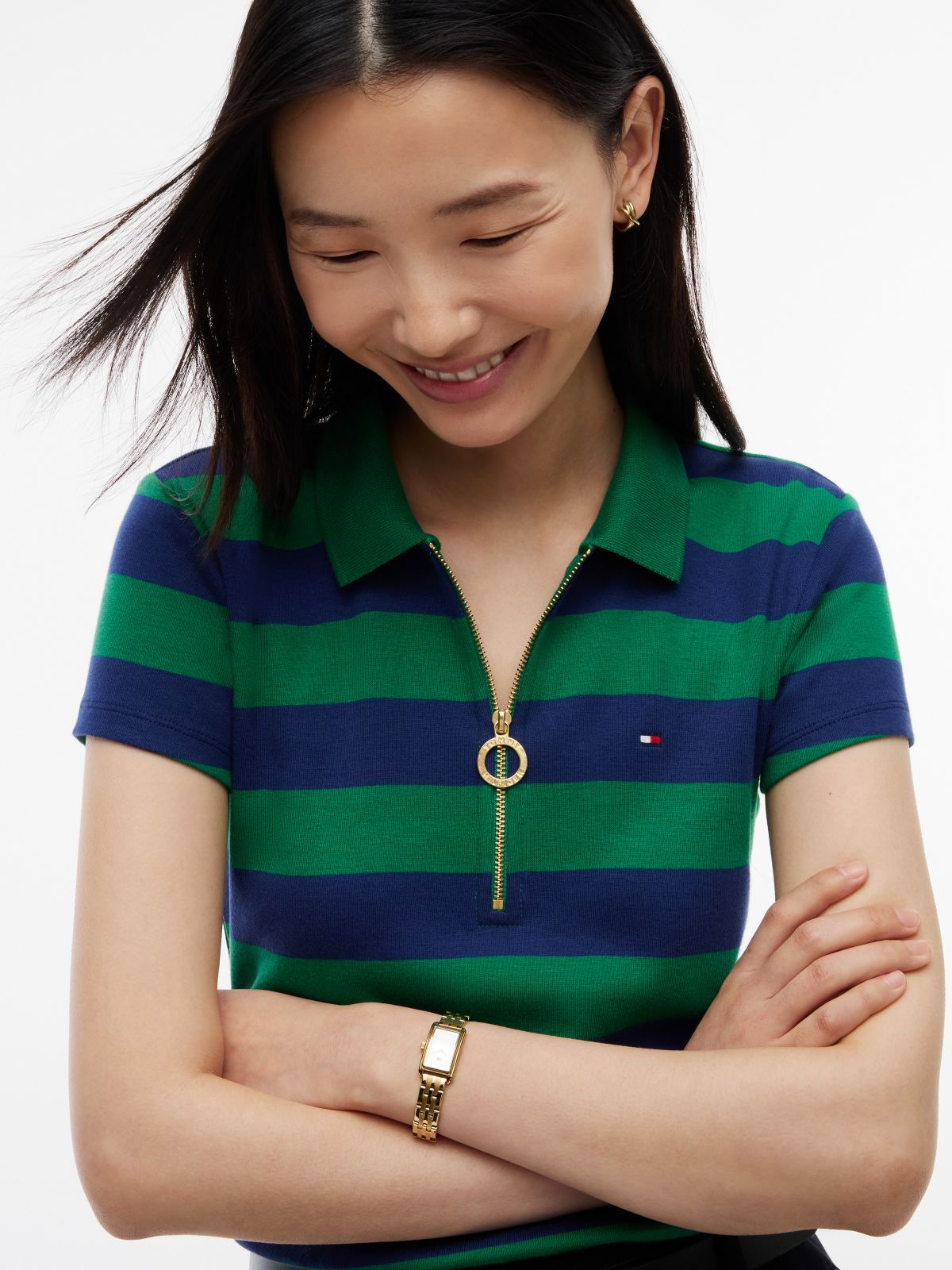 Slim Fit Rugby Striped Zip Polo — Nouveau Green