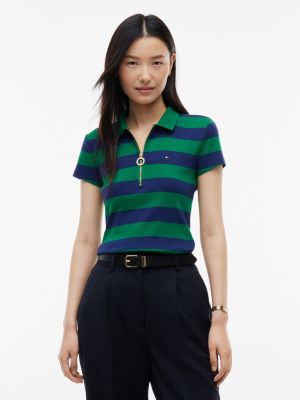 Slim Fit Rugby Striped Zip Polo, Nouveau Green