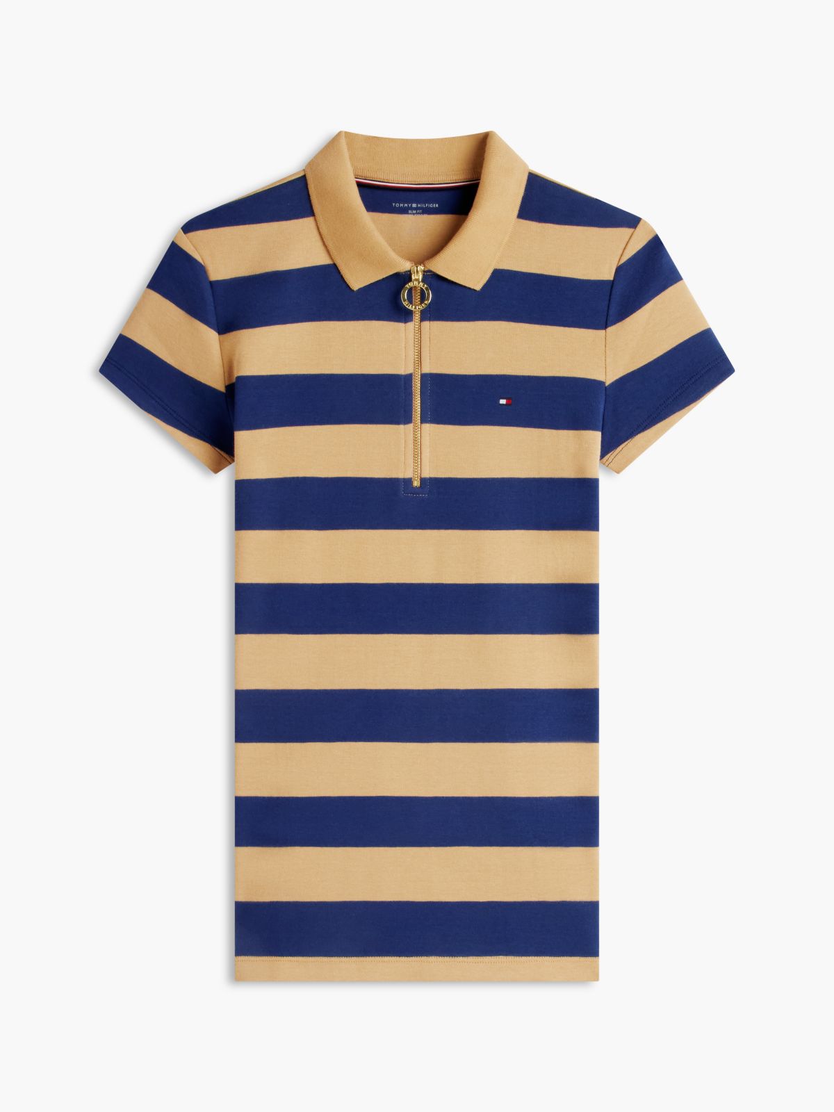 Slim Fit Rugby Striped Zip Polo — Classic Khaki