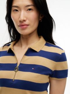 Slim Fit Rugby Striped Zip Polo — Classic Khaki 3