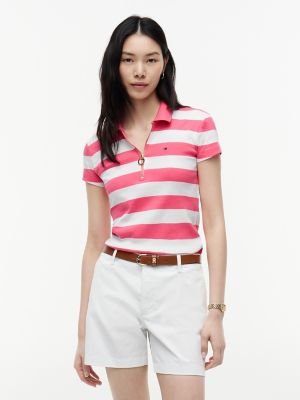 Slim Fit Rugby Stripe Zip Polo, Garden Rose