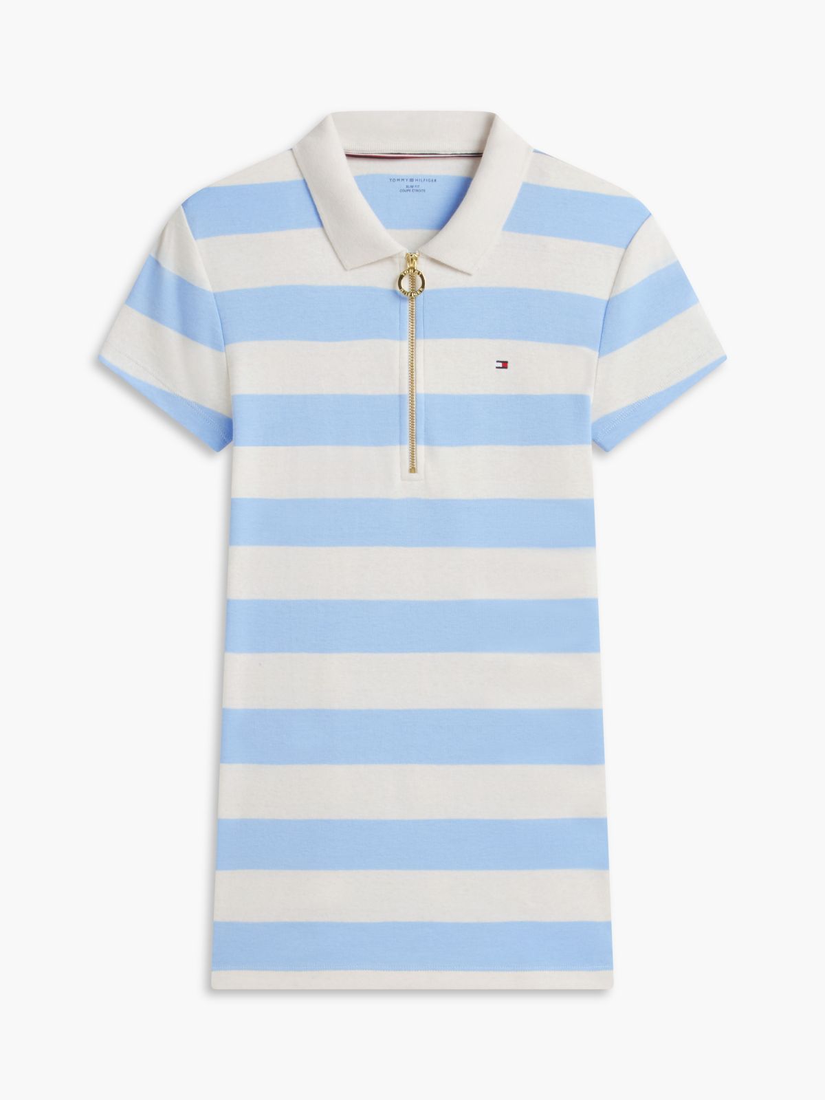 Slim Fit Rugby Striped Zip Polo — Light Blue