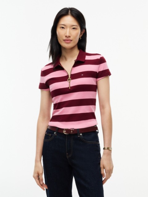 Женские топы Tommy Hilfiger Slim Fit Rugby Stripe Zip Polo